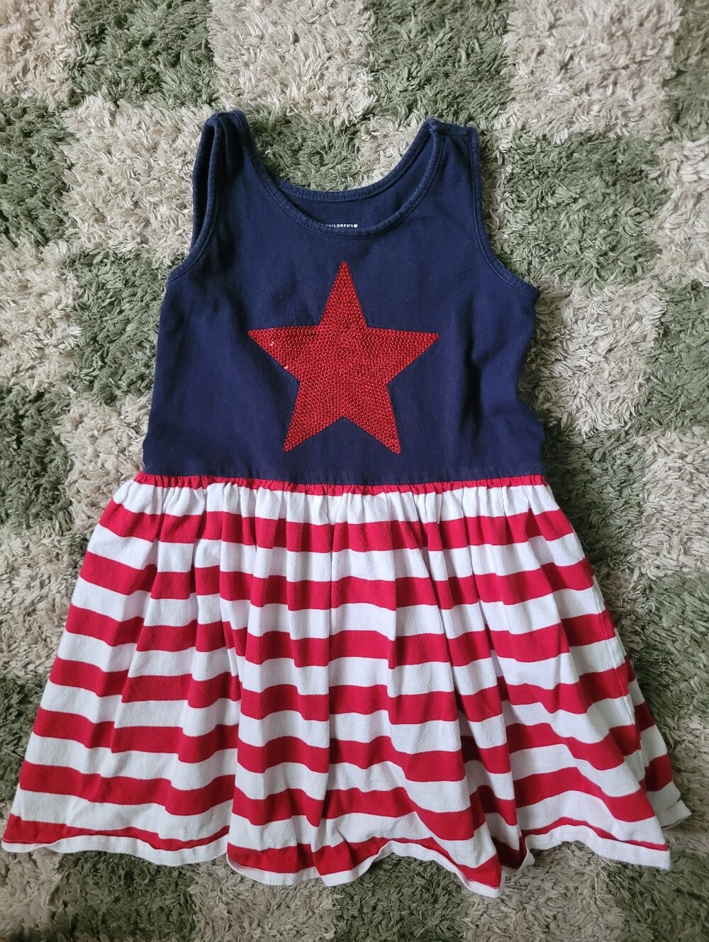 The Children's Place Navy Tank Dress with Red Star & Striped Skirt